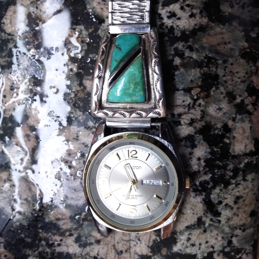 Vintage Navajo sterling silver torqoise watch